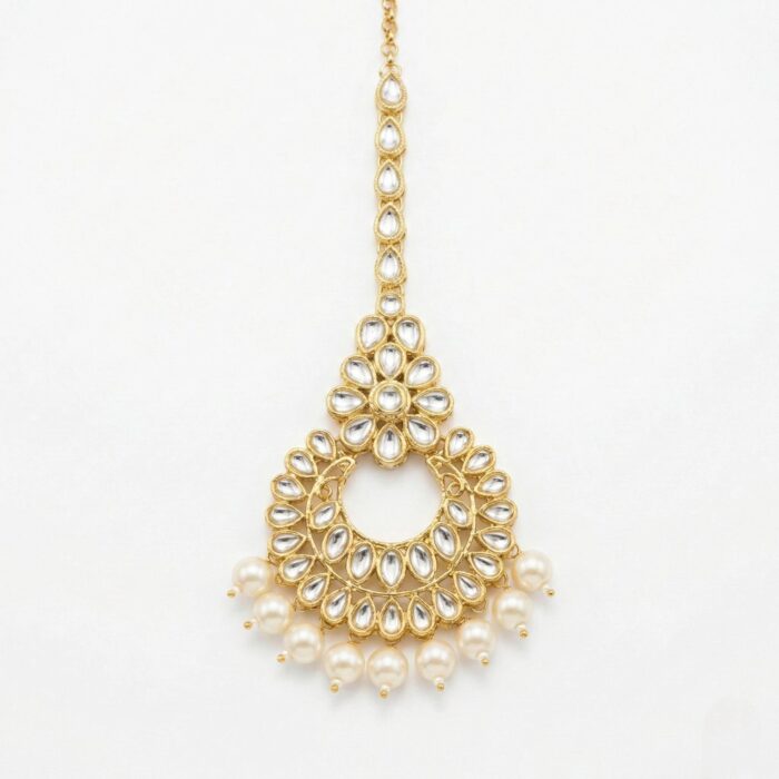 Kundan Stone Work - Maang Tikka - White - Image 4