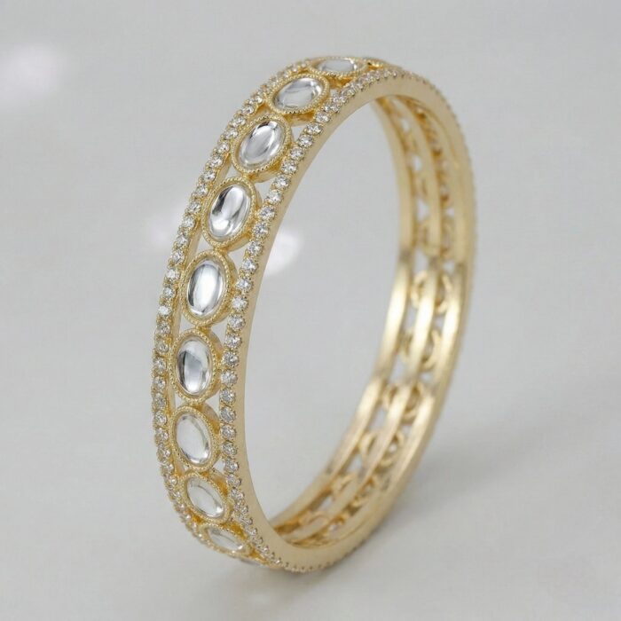 Aureva Series gold plated statement bangle with AD and Kundan stones