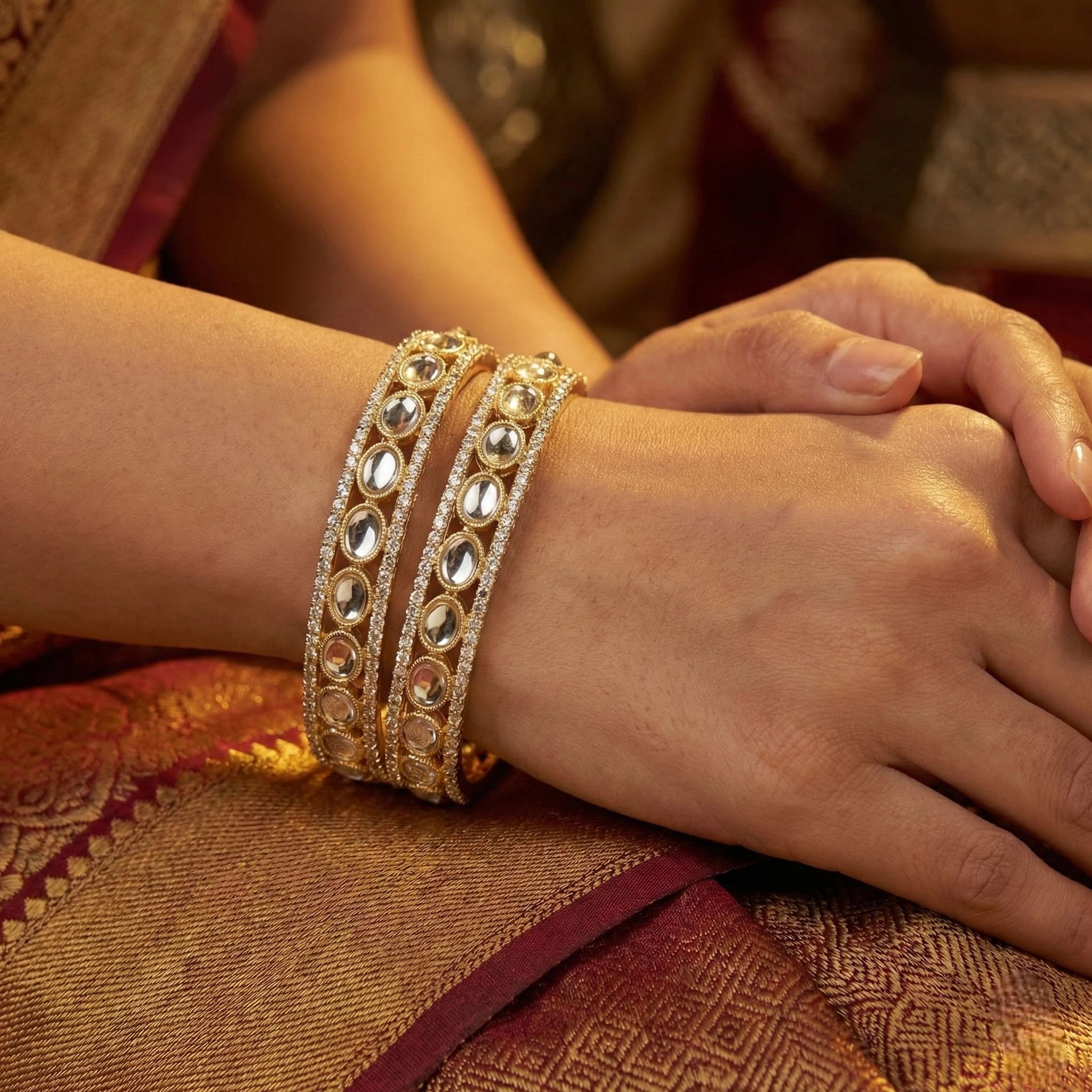 White kundan gold plated statement bangle | Aureva Series White kundan gold plated statement bangle | Aureva Series