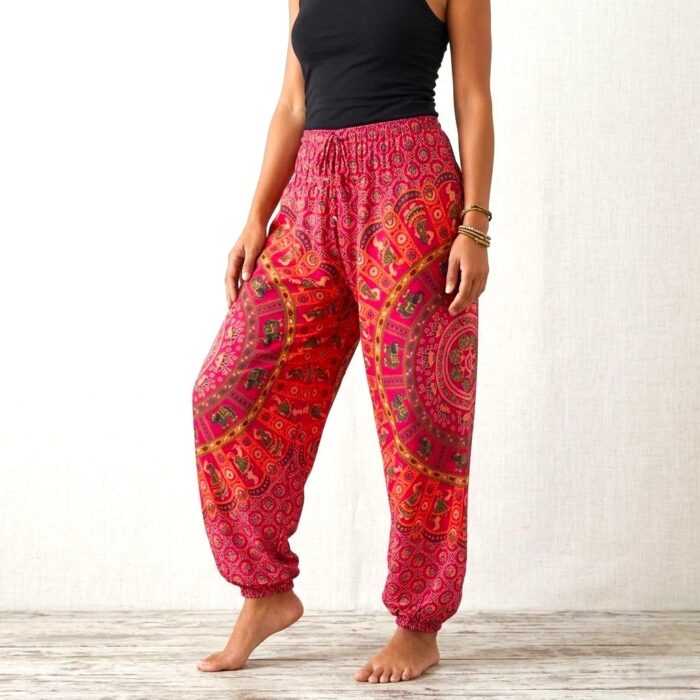 Boho Hippie Harem Pants - Cotton - Red - Image 6