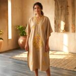 Women's Kaftan Floral Embroidery - Lite Brown