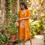 Women's Kaftan Floral Embroidery - Mustard