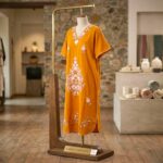 Women's Kaftan Floral Embroidery - Mustard - Image 4