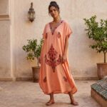 Women's Kaftan Floral Embroidery - Peach