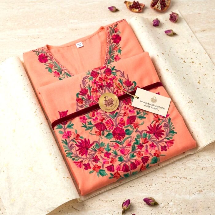 Women's Kaftan Floral Embroidery - Peach - Image 5