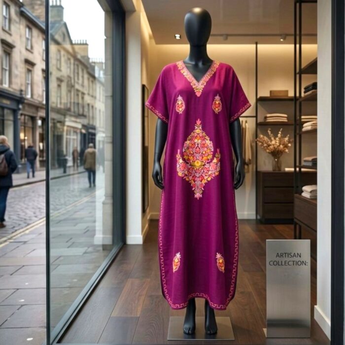 Women's Kaftan Floral Embroidery - Maroon - Image 4