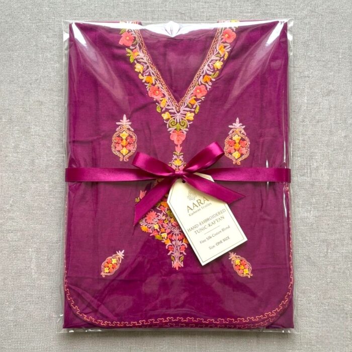 Women's Kaftan Floral Embroidery - Maroon - Image 5