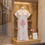 Women's Kaftan Floral Embroidery - White with Pink - Image 4