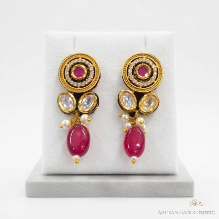 Necklace with earrings | Kundan Pendant Necklace and Earring Set - Image 6