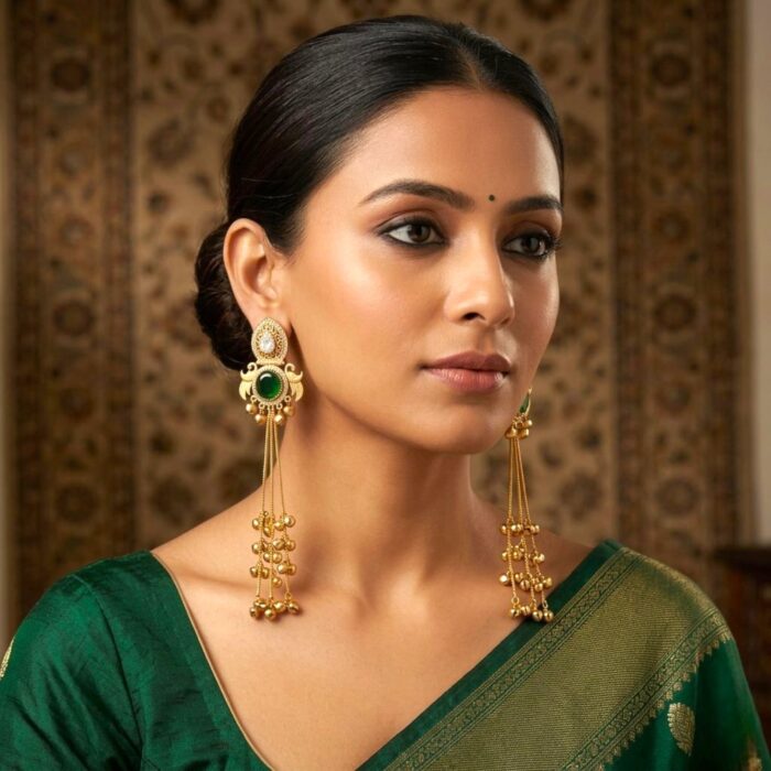 Aura Party Wear Ghunghroo Earrings - Green - Image 6