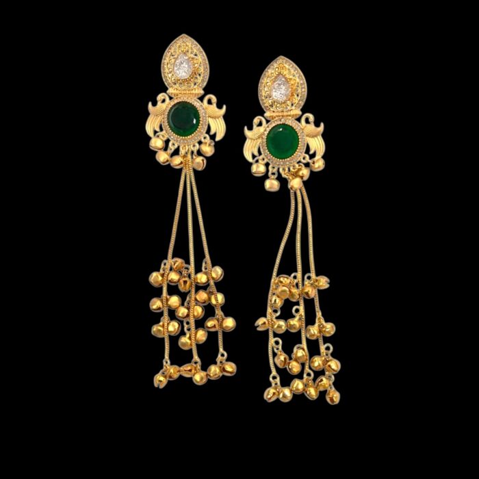 Aura Party Wear Ghunghroo Earrings - Green - Image 3