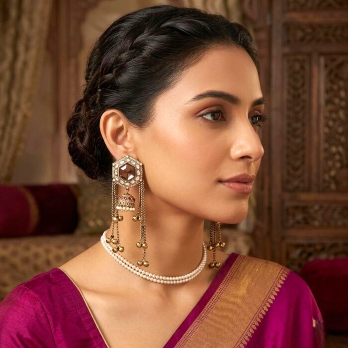 Aura Party Wear Ghunghroo Stud Earrings with jhumki - Image 5