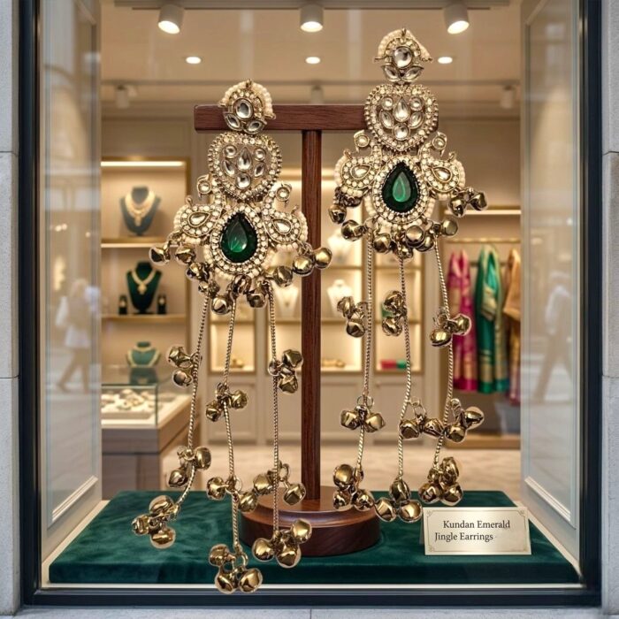 Aura Party Wear Ghunghroo Earrings - Green - Image 4