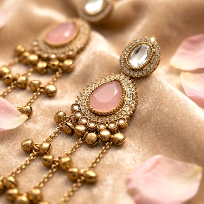 Aura Party Wear Ghunghroo Earrings - Pink - Image 2