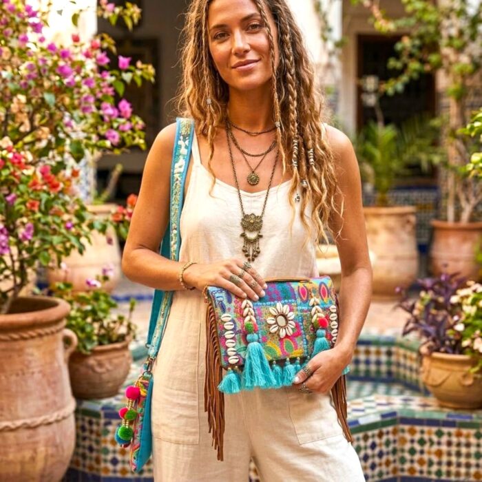 Handmade patch Banjara crossbody bag - Turquoise - Image 2