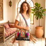 Handmade patch Banjara crossbody bag - Black