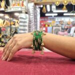 Elegant Glass Bangles with Pearl & Stone Accents with Kashmiri Ghungroo Bangles - Green