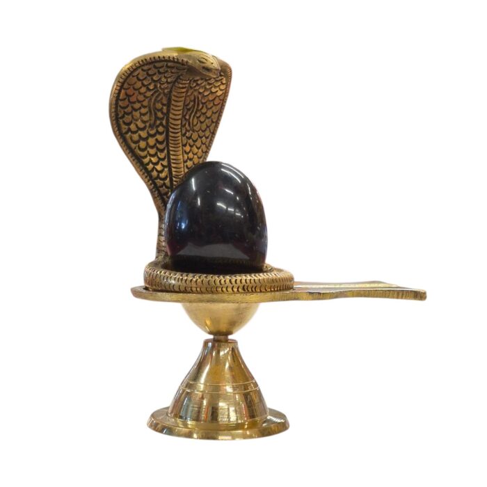 Brass shivling - 6 inch| Shaligram with Nagraj in Brass - Image 3