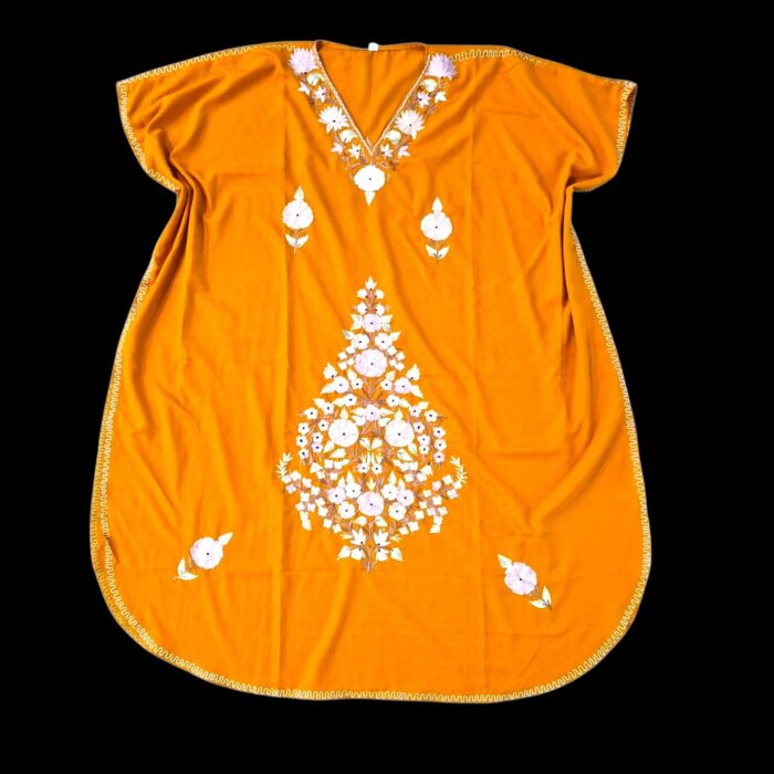 Women's Kaftan Floral Embroidery - Mustard - Image 3