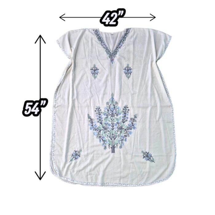 Women's Kaftan Floral Embroidery - White with blue - Image 2