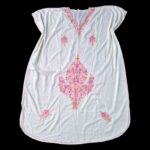 Women's Kaftan Floral Embroidery - White with Pink - Image 3