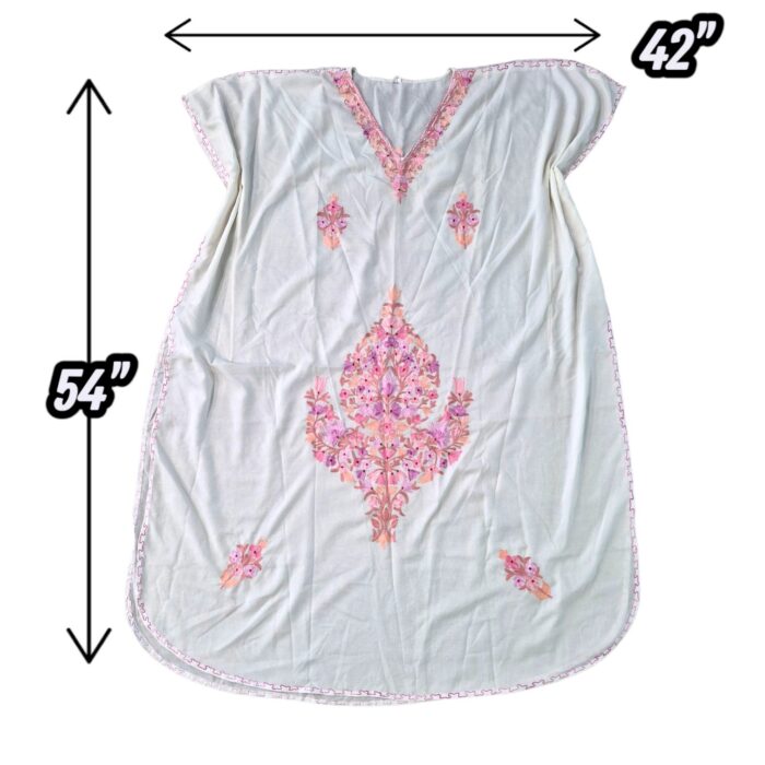Women's Kaftan Floral Embroidery - White with Pink - Image 2