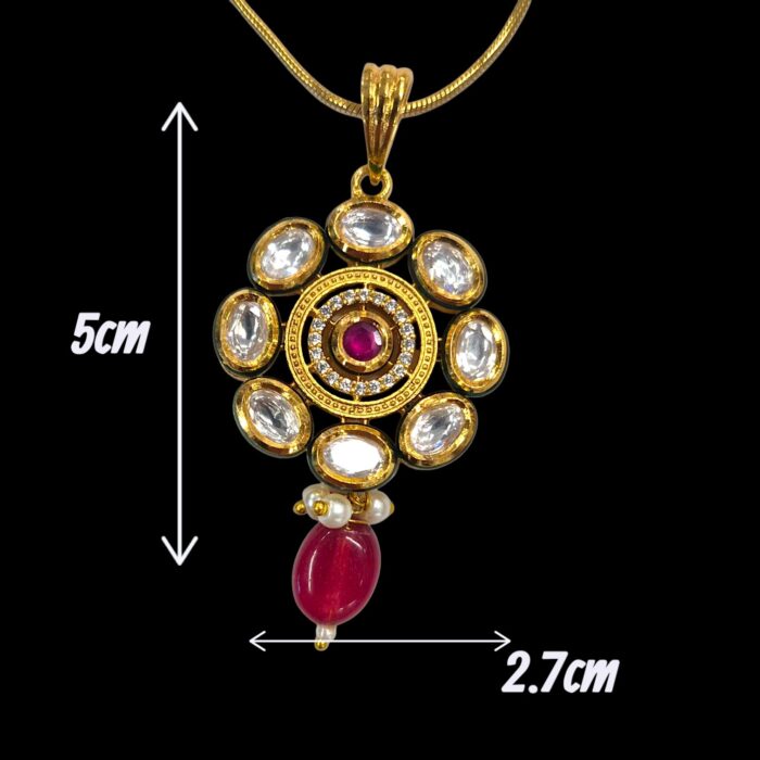 Necklace with earrings | Kundan Pendant Necklace and Earring Set - Image 5