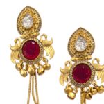 Close up of Kashmiri ghungroo earrings golden oxidized