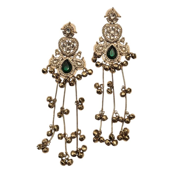Aura Party Wear Ghunghroo Earrings - Green - Image 3