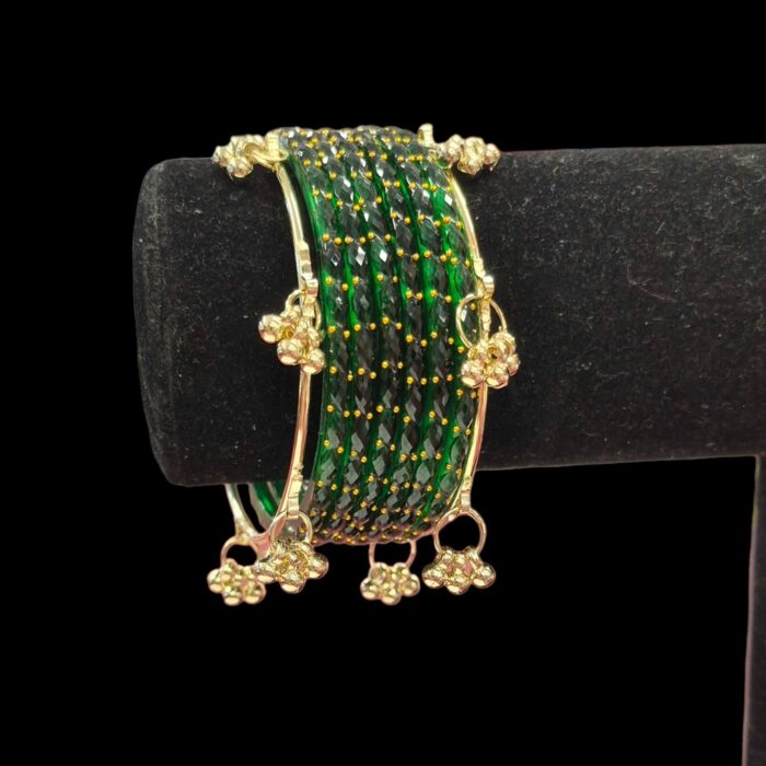 Green Clear Glass bangles with ghungroo pair