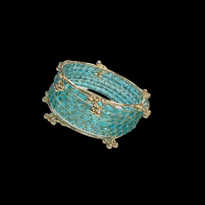 Stack of clear raindrop Glass bangles with a pair of Kashmiri Bangles set