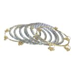 Grey clear glass bangles with golden Ghungroo Kashmiri Bangle set