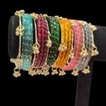 18 Clear water Rain drop glass bangles with matching Kashmiri Ghungroo bangles