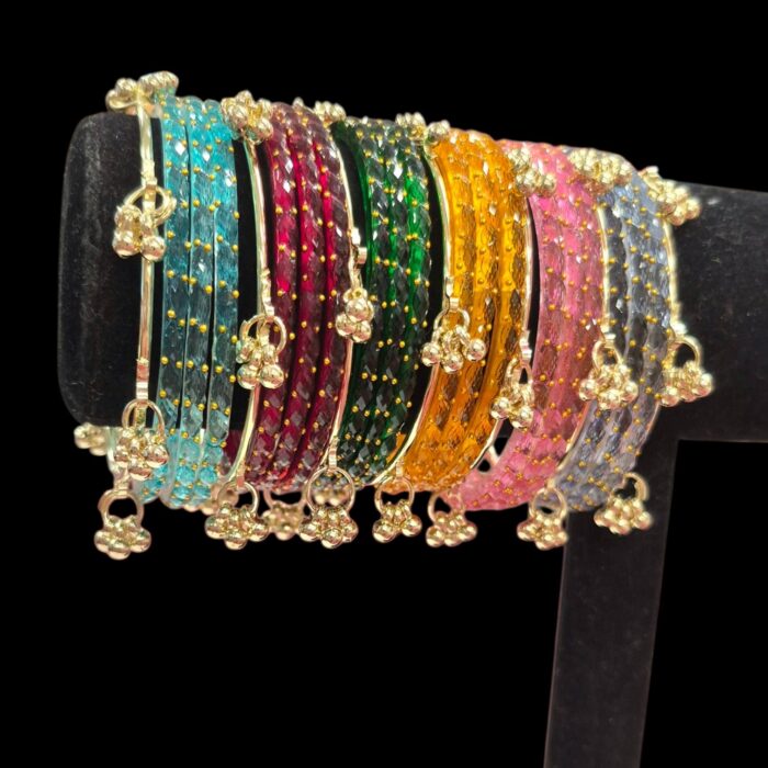 18 Clear water Rain drop glass bangles with matching Kashmiri Ghungroo bangles