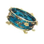 Elegant Glass Bangles with Pearl & Stone Accents with Kashmiri Ghungroo Bangles - Peacock Blue - Image 3