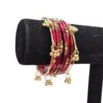 Elegant Glass Bangles with Pearl & Stone Accents with Kashmiri Ghungroo Bangles - Maroon - Image 3