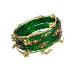 Elegant Glass Bangles with Pearl & Stone Accents with Kashmiri Ghungroo Bangles - Green - Image 4