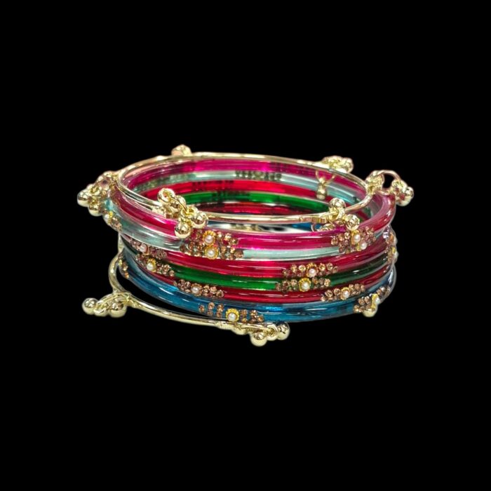 Elegant Glass Bangles with Pearl & Stone Accents with Kashmiri Ghungroo Bangles - Zee colors - Image 4