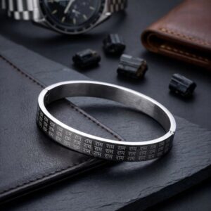Stainless steel bracelet with Ram engraving | Unisex spiritual kada