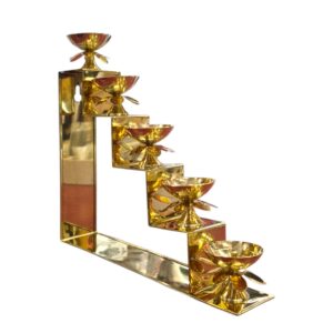 Brass 5 Step Diya | Lotus Designed Petal Brass diya
