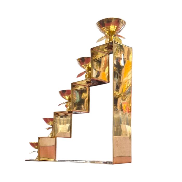 5 Step Brass Diya with Lotus Lamps