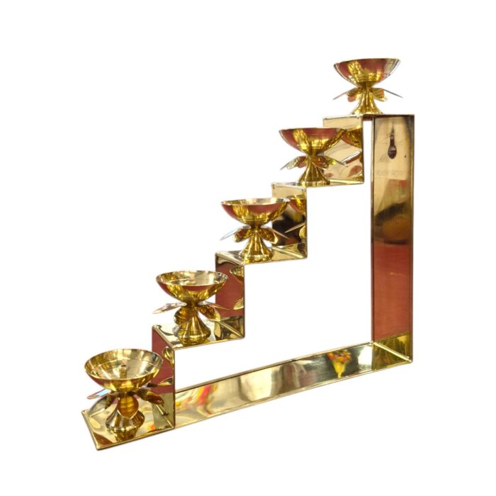 5 Step Brass Diya with Lotus Lamps