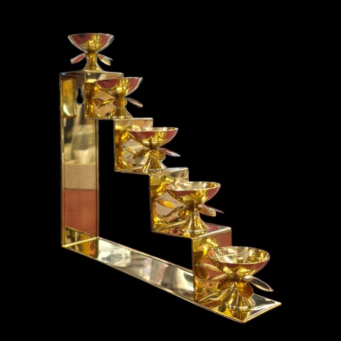 Brass 5 Step Diya | Lotus Designed Petal Brass diya