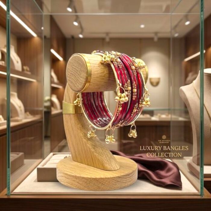 Elegant Glass Bangles with Pearl & Stone Accents with Kashmiri Ghungroo Bangles - Maroon - Image 2