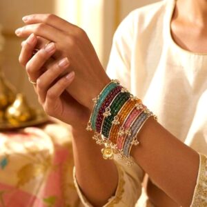 Trending Kashmiri ghungroo bangles with Clear water glass bangle set - Multi Color