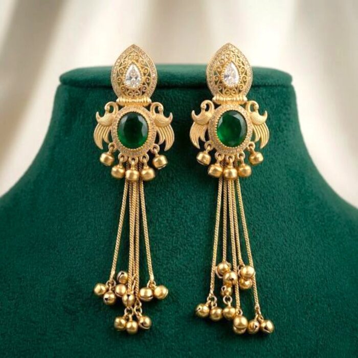 Aura Party Wear Ghunghroo Earrings - Green - Image 4