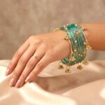 Elegant Glass Bangles with Pearl & Stone Accents with Kashmiri Ghungroo Bangles - Turquoise