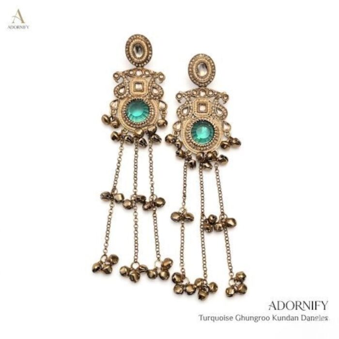 Aura Party Wear Ghunghroo Earrings - Turquoise - Image 5