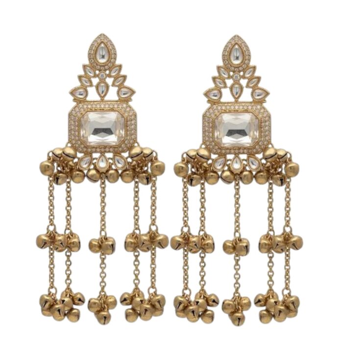Aura Party Wear Ghunghroo Earrings - White - Image 2