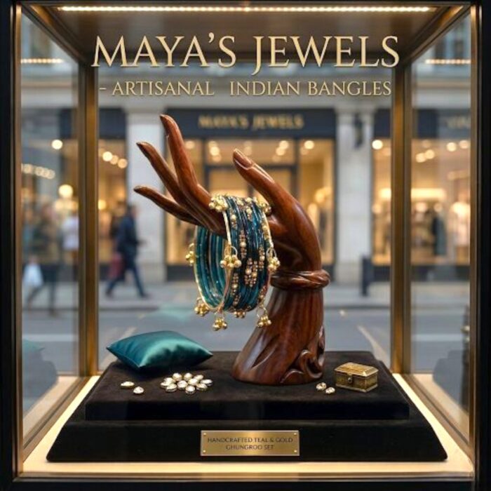 Elegant Peacock Blue Clear Glass Bangles with Kashmiri Ghungroo Set